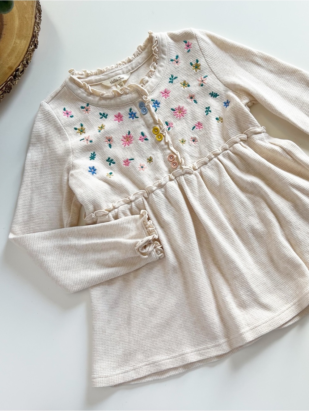 Matilda Jane Flower Embroidered Waffle Long Sleeve Top | Size 12